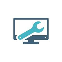 Wrench Screen Logo. Monitor Display and Wrench Icon Template Illustration Design. EPS 10. vector
