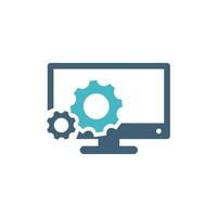Gear Screen Logo. Monitor Display and Gears Icon Template Illustration Design. EPS 10. vector