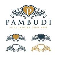 Crest Love Heart Emblem Ornament Icon Logo Template. Initial Border Frame Template Illustration Design. EPS 10. vector