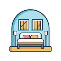 Stylish Minimalist Bedroom with Large Windows vector