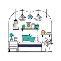 Charming Bedroom with Hanging Wall Baskets vector