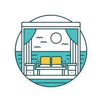 Elegant Bedroom with Gorgeous Balcony Ocean View vector