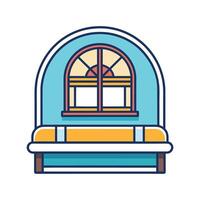 Stylish Bedroom Showcasing Builtin Window Seat vector