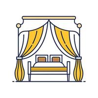 Elegant Bedroom with White Curtains Design vector