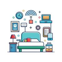 Modern Bedroom Featuring HighTech Smart Features vector