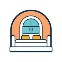 Elegant Bedroom with Large Arched Windows vector