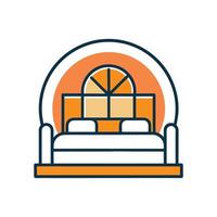 Chic Bedroom Featuring Large Arched Windows vector