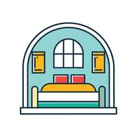 Modern Bedroom with Elegant Large Arched Windows vector