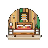 Chic Bedroom with Rustic Reclaimed Wood Wall vector