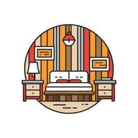 Stylish Bedroom Featuring Rustic Wood Wall vector