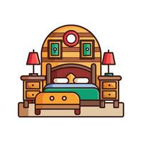 Elegant Bedroom with Rustic Wooden Furniture vector
