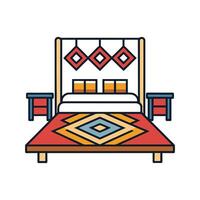 Chic Bedroom with Scandinavian Woven Rug vector