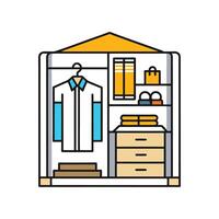Stylish Bedroom with Sophisticated Open Wardrobe vector