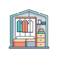 Elegant Bedroom Featuring Open Wardrobe Design vector