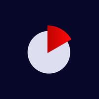 Minimalist pie chart with gray circle and red segment on dark canvas vector