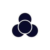 Geometric symbol with three interlocking circles in a triangular formation vector