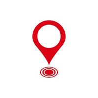 Red location pin with circular design symbolizing map pointer on white vector