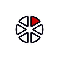 Sliced pizza icon with one red slice minimalist design for food and restaurant logos vector