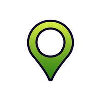 Green location pin icon with black outline for map, navigation, and directional applications vector
