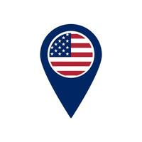 Usa flag pin icon represents american location or navigation point on maps or digital platforms vector