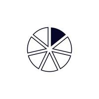 Simple black and white pie chart icon showing divided segments in a circular design vector