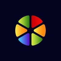 A vibrant and colorful circle containing various triangles on a dark background vector