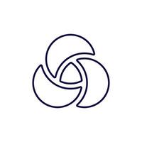 Minimalist circular symbol with three interlocking petals in symmetrical design vector
