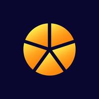 Orange circular shape divided into five equal parts with flat bright color design vector