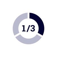 Circular progress bar showing one third filled with dark blue segment vector