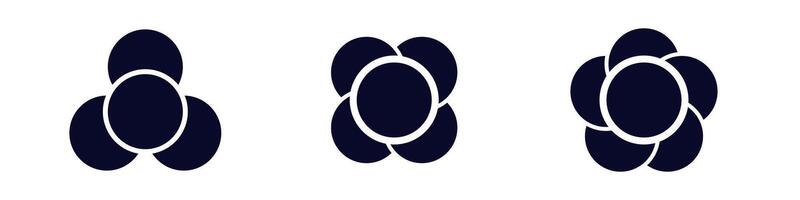 Three black circular flower designs with varied petal arrangements in elegant simple shapes vector