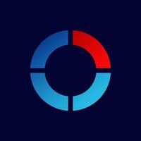 Blue and red circular chart icon representing data visualization and analytics vector