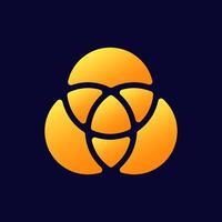 Three interlocking orange circles forming a geometric design in a harmonious configuration vector
