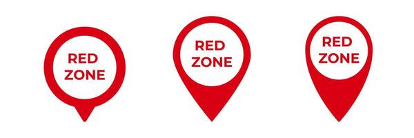 Three red zone icons with bold text and circular shapes for emphasizing critical areas vector