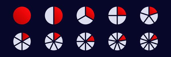 Various pie chart representations showing different data segmentations vector