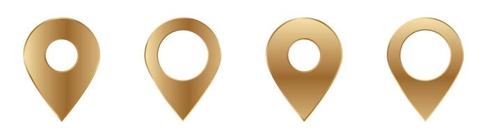 Gold location pins with circular cutout design in different styles and light reflective finish vector
