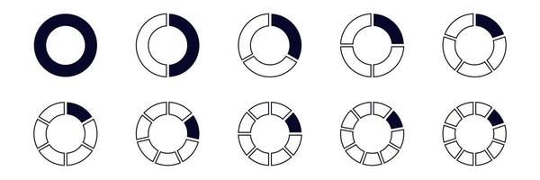 Circular pattern of geometric shapes in black and white with varied section fill levels vector