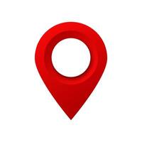 Bright red location pin marker with circular centered cutout for mapping and navigation vector