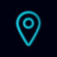 Glowing neon location pin in vivid blue with bright circular center focused on map navigation vector