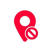 Red location pin with no entry symbol indicating restricted access or area vector