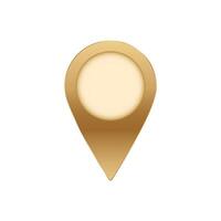 Golden map pin icon with shiny effect and rounded center design element for navigation apps vector