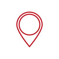 Red location pin symbol with simple lines and a clear circular center for map navigation vector
