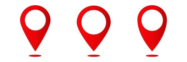 Three red location pins in a simple flat design symbolizing navigation and gps positioning vector