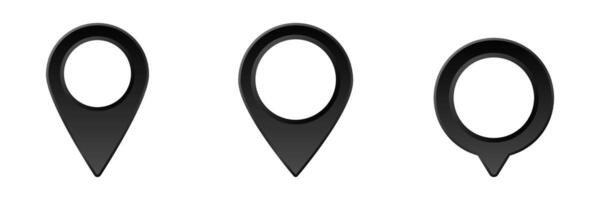 Black location pins showing different styles and angles for design concepts and map applications vector