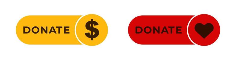 Yellow and red donate buttons with dollar sign and heart symbols for online fundraising vector