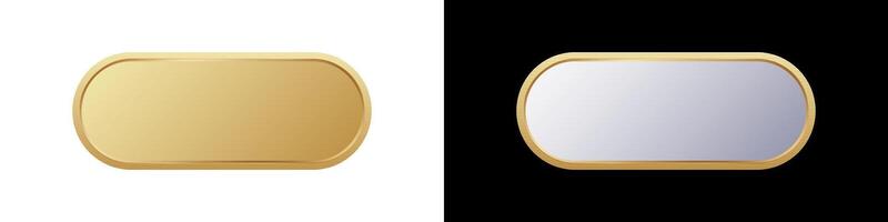 Rectangular gold and silver badge with rounded corners on white and black vector