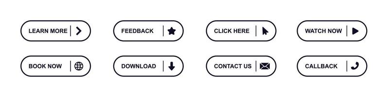 Interactive buttons for websites with icons and text for user engagement and easy navigation vector