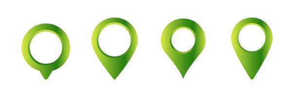Set of four green location markers with white centers for maps and navigation interfaces vector