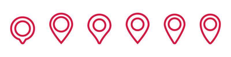 Red location markers in different styles curved edges and circles inside each marker vector