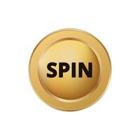 Golden coin with the word spin in bold black lettering on its shiny round surface vector