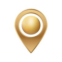 Golden location marker icon symbolizing navigation and map position with a spherical center vector
